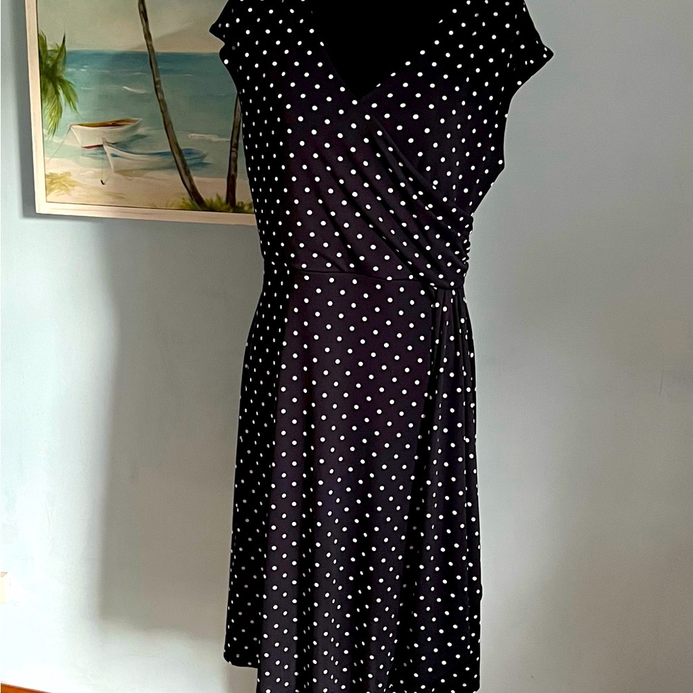 Talbots navy blue and white polka dot dress